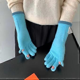 New Long Touch Screen Gloves Thickened Warm Bare Finger Gloves Cold Protection Solid Color Knitted Gloves Women
