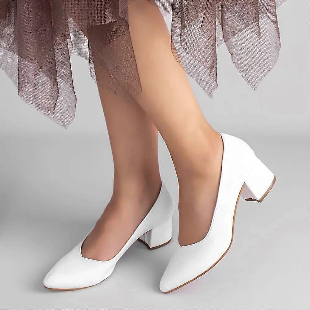 White Block Heel Pumps for Women RA-162
