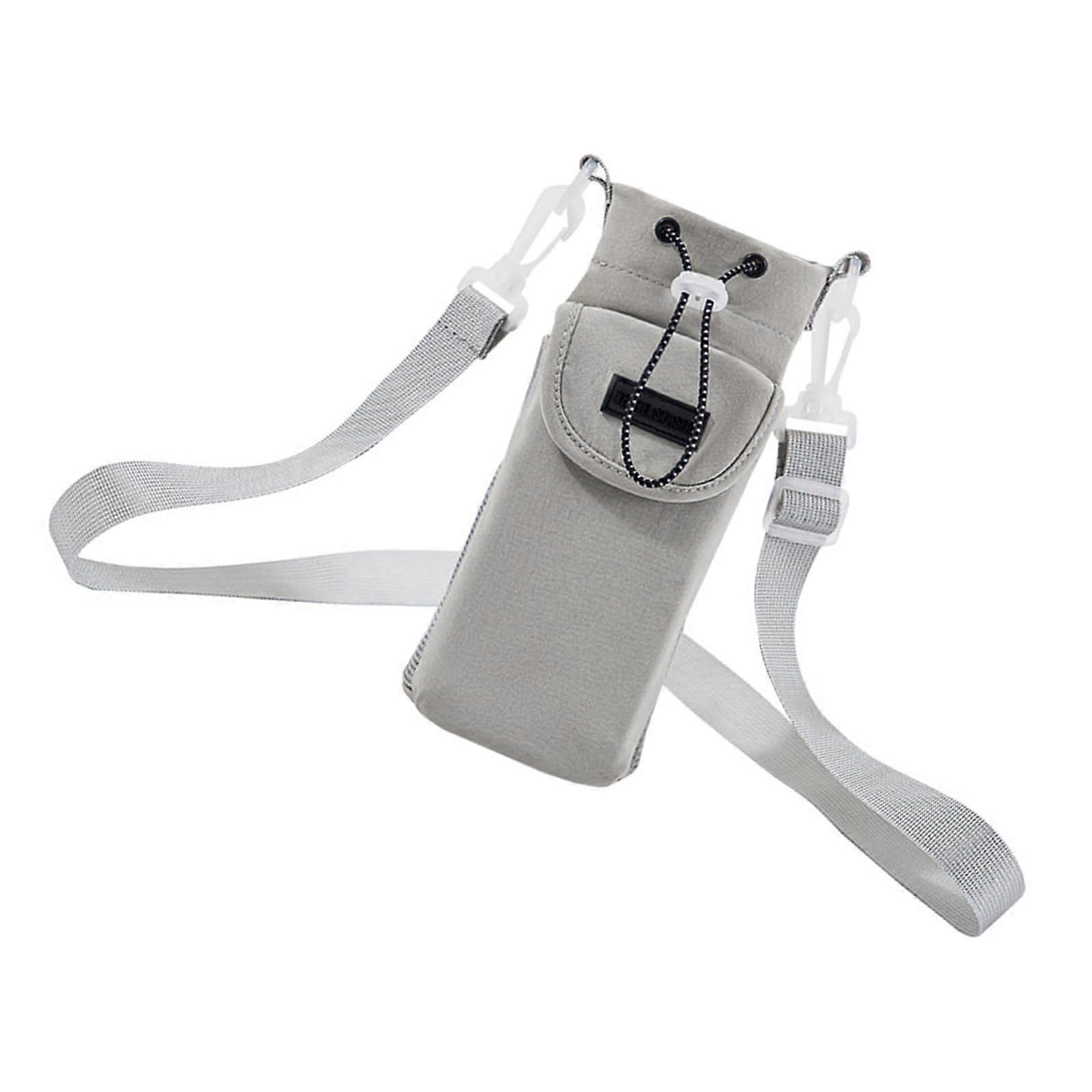 Grey Nylon Water Bottle Crossbody Bag with Adjustable Strap, Weatherproof and MultiPocket Design