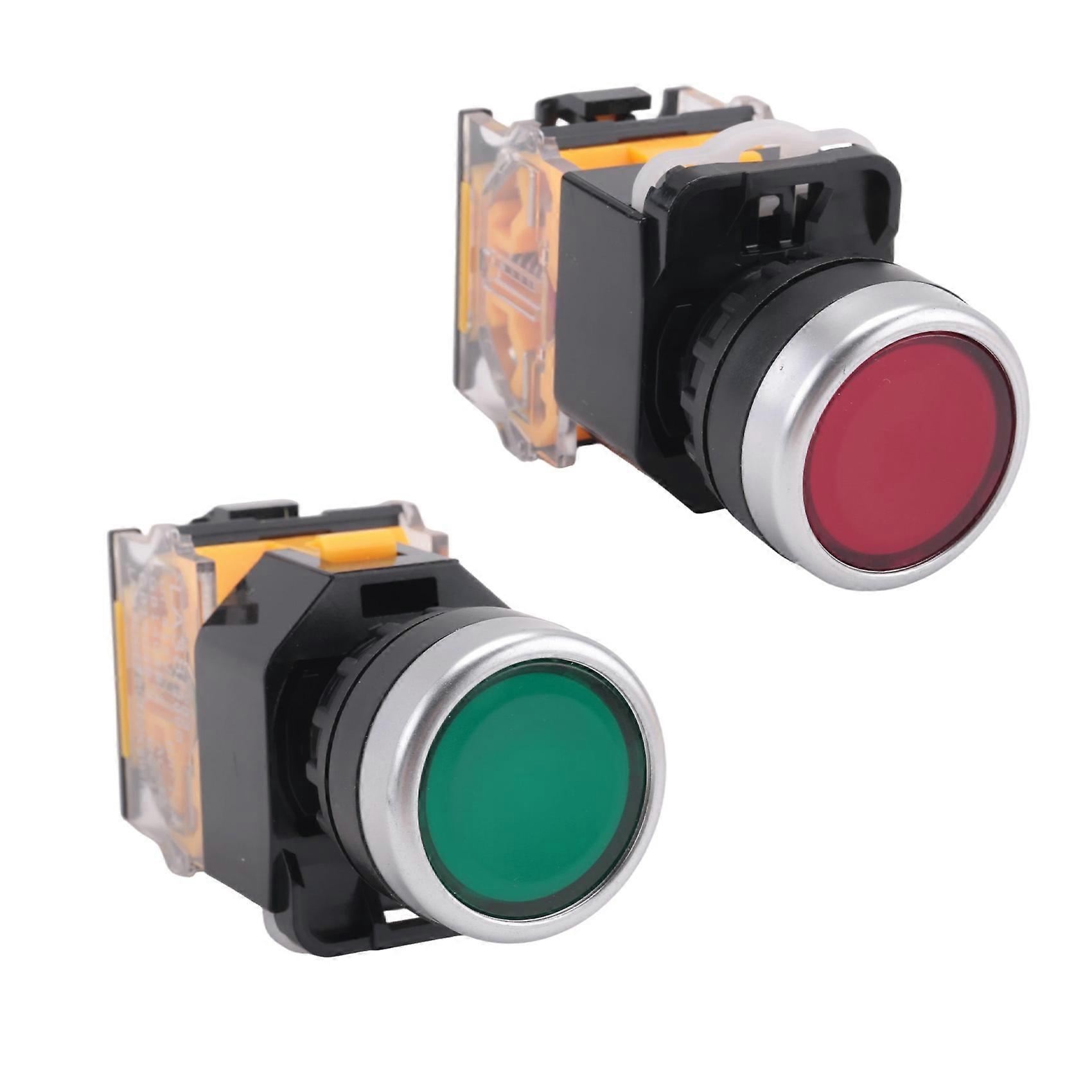 2pcs 22mm Mount 10A 380V DPST Red Green Momentary Push Button Switch