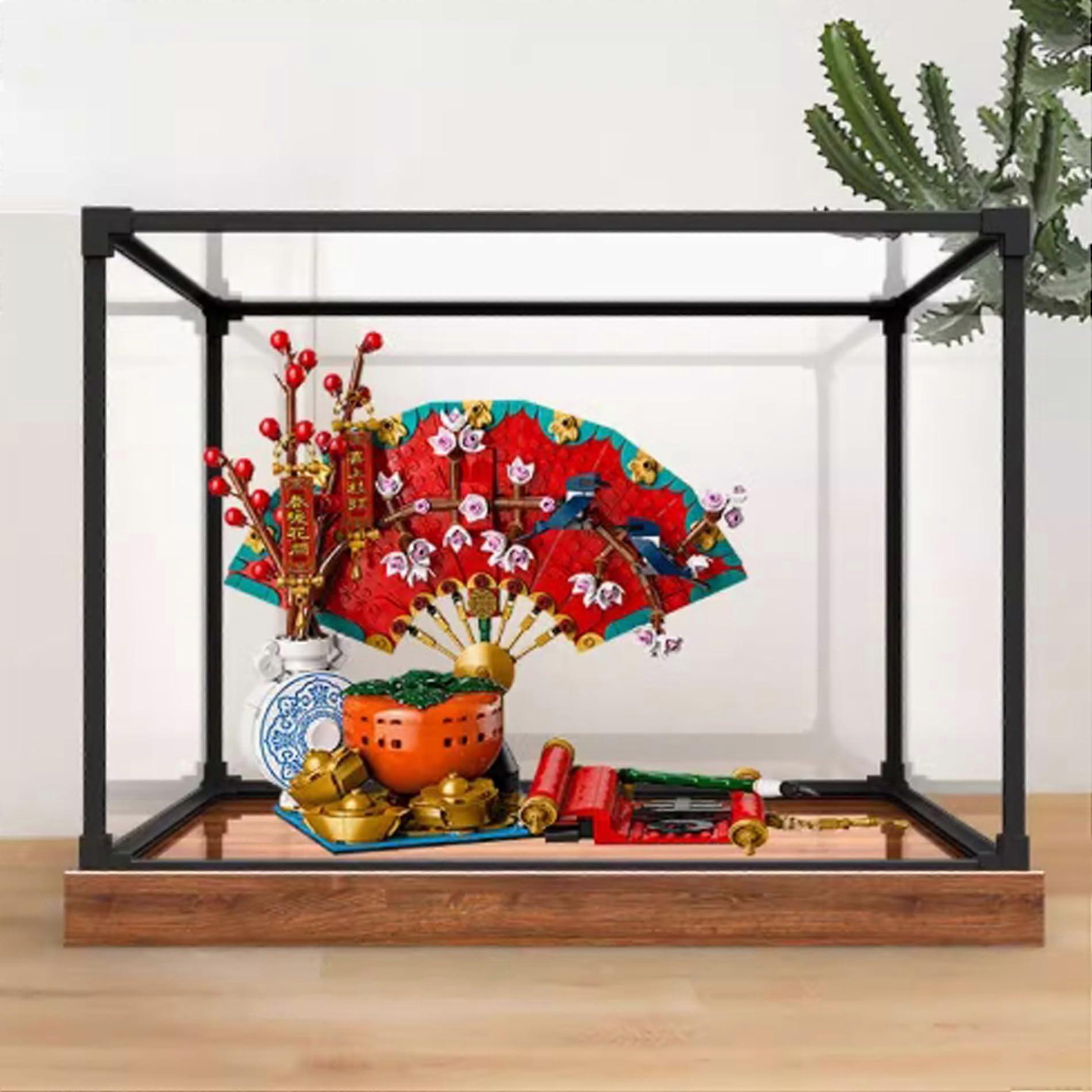 Display Case for  80117 Five Blessings Set, Wall Mount Dustproof Box with Reflective Back Panel