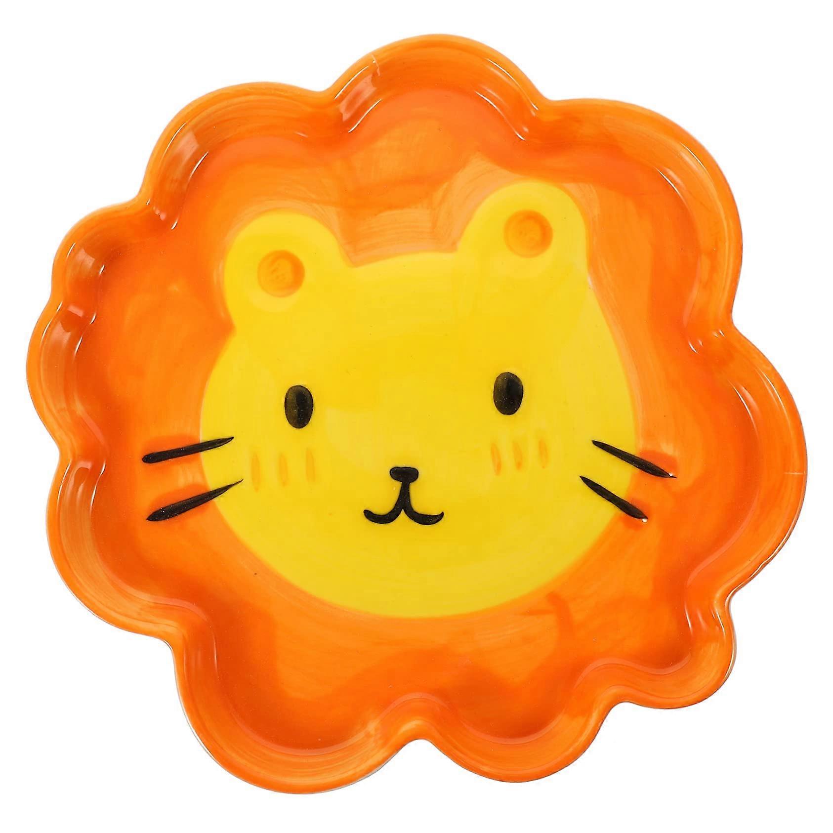 Irregular Ceramic Dinner Plate with MultiCompartments, Textured Large Serving Surface, Lion Design