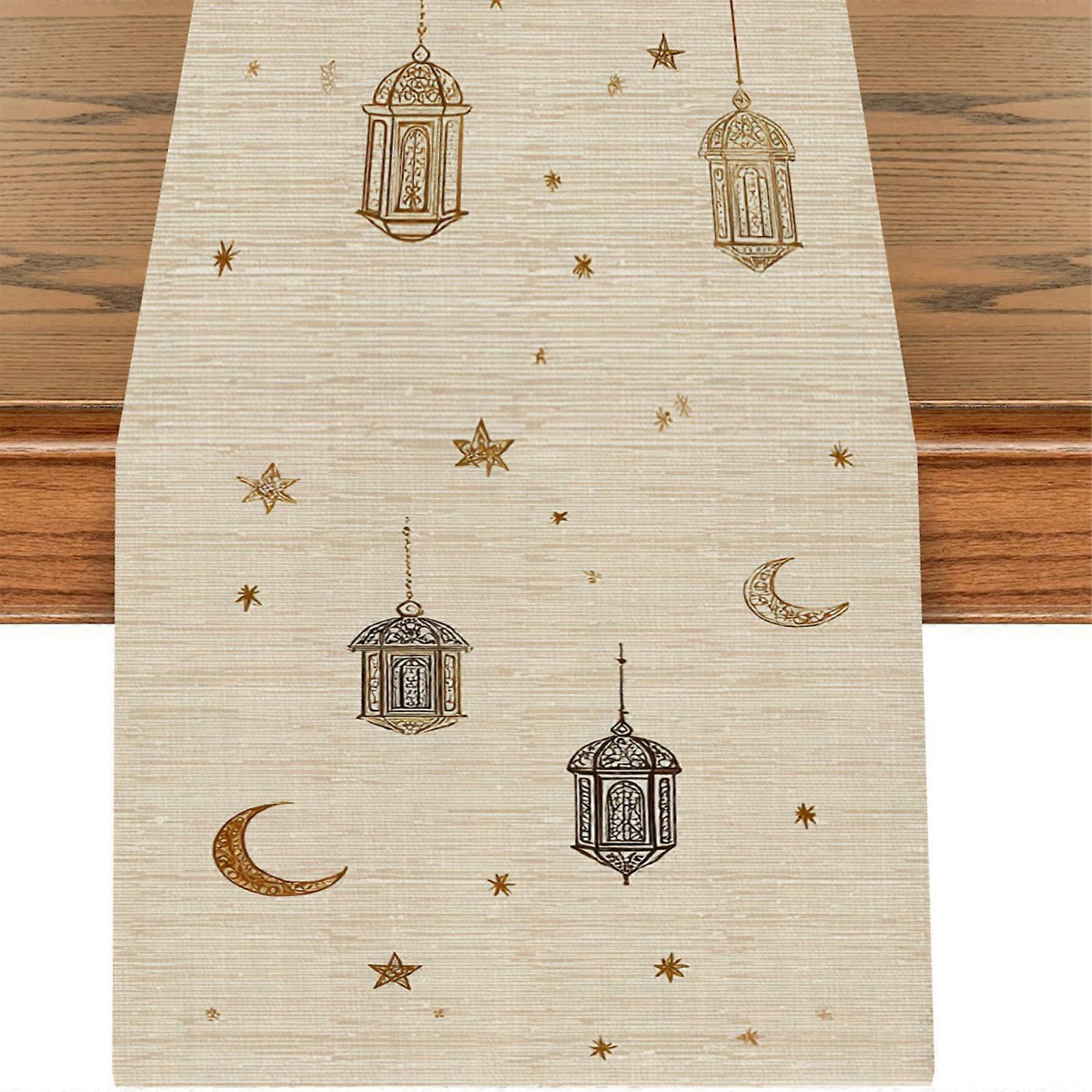Polyester Table Runner Features Star Pattern For Seasonal Home Decoration Multicolor