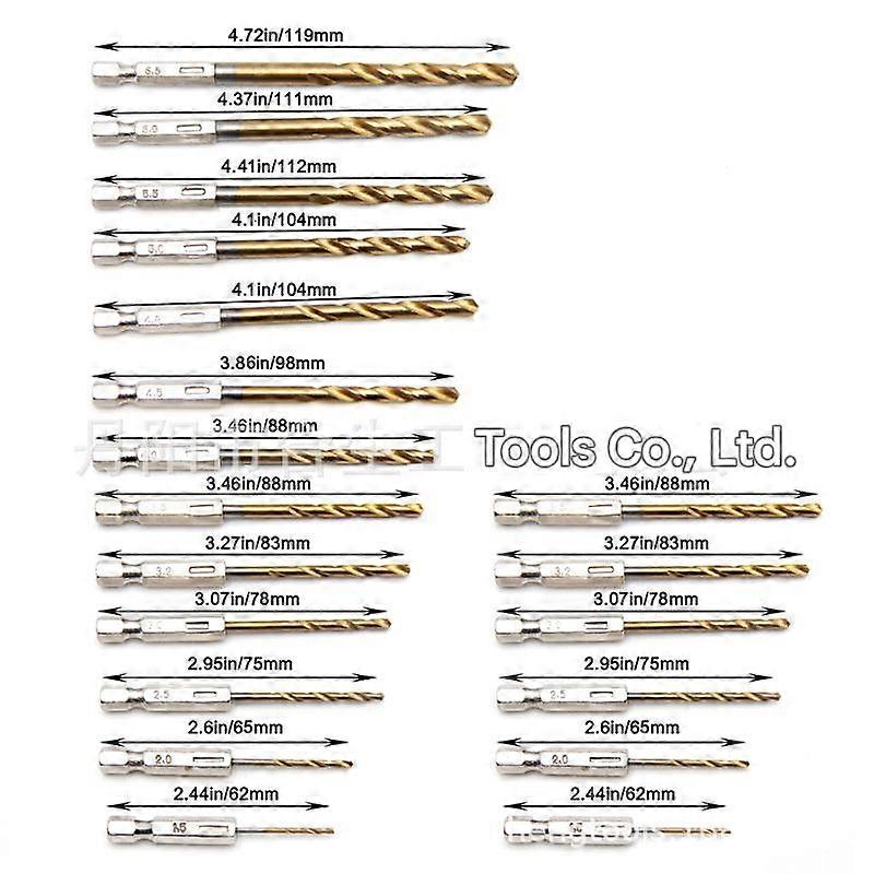 Hexagonal Handle Drill Bit Set, Titanium-Coated, 1.5-6.5mm, 13-Piece