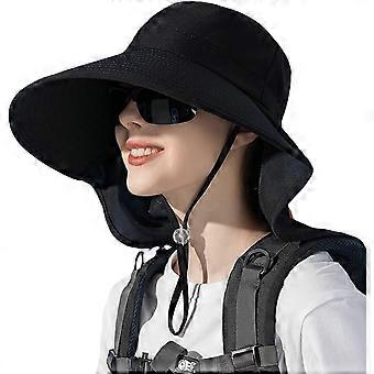Sombrero de sol de ala ancha para mujer, sombrero de playa de verano con protección UV, abertura para el cuello, ideal para senderismo y acampada al aire libre.