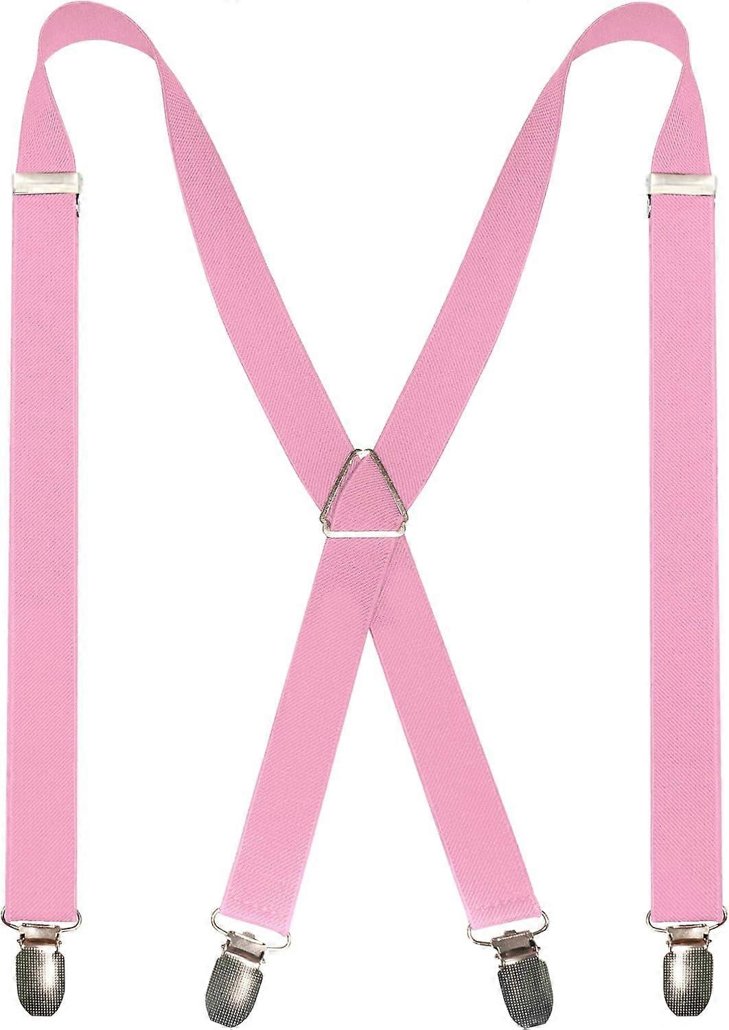 Mens Solid Color Suspender with 4 Clips Adjustable Braces