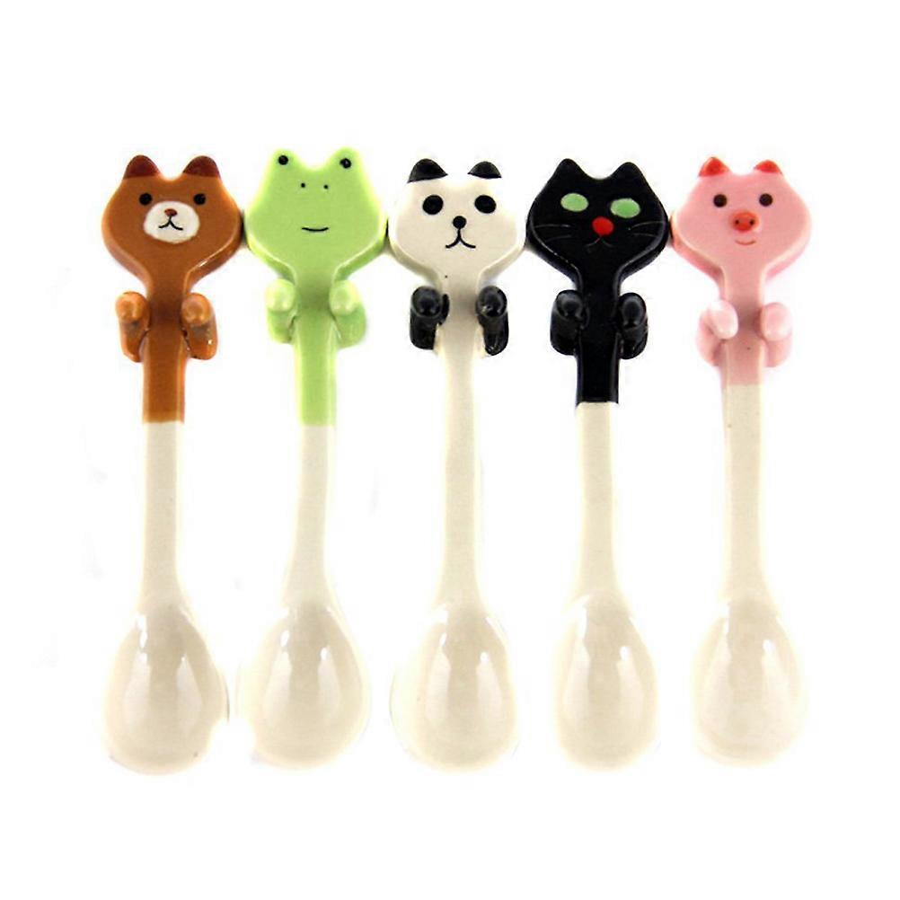 Ceramic Spoon Coffee Spoon for Kitchen Use White Cartoon Pattern