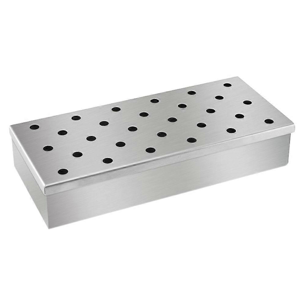 1pc rustfritt stål grill røyker mat flis kull boks (sølv)
