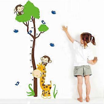 Heytea Cartoon Cute Giraffe Birds & Monkeys Climbing Tree Height Sticker, Gráfico de altura de crescimento Medindo Decalque de parede removível, Crianças Crianças Baby Home 
