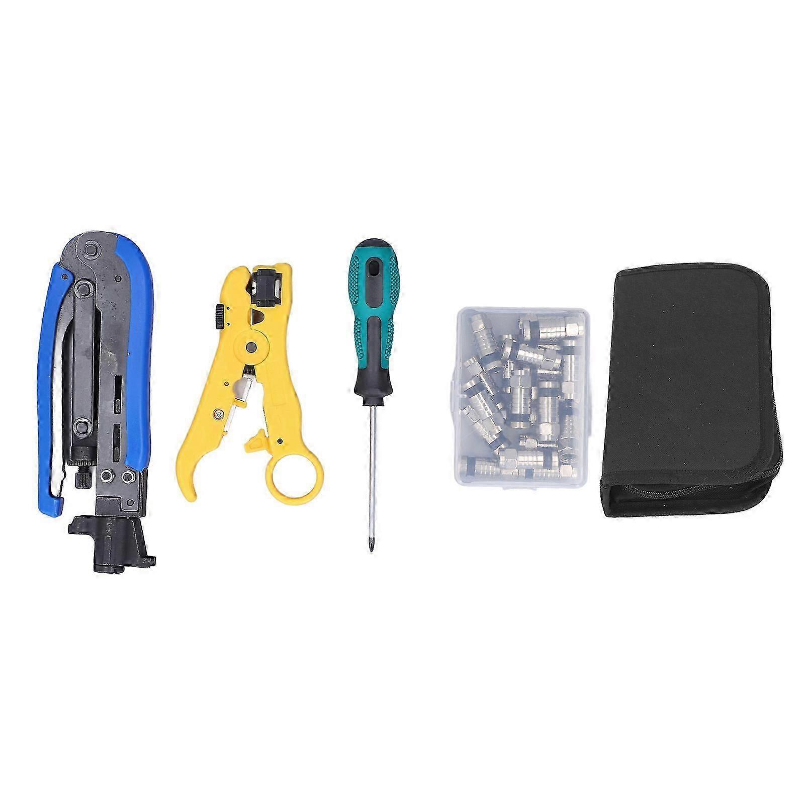 Coax Cable Crimper Kit, Multifunctional Coaxial Compression Tool, Network Toolkit for Stripping, Cutting, and Crimping