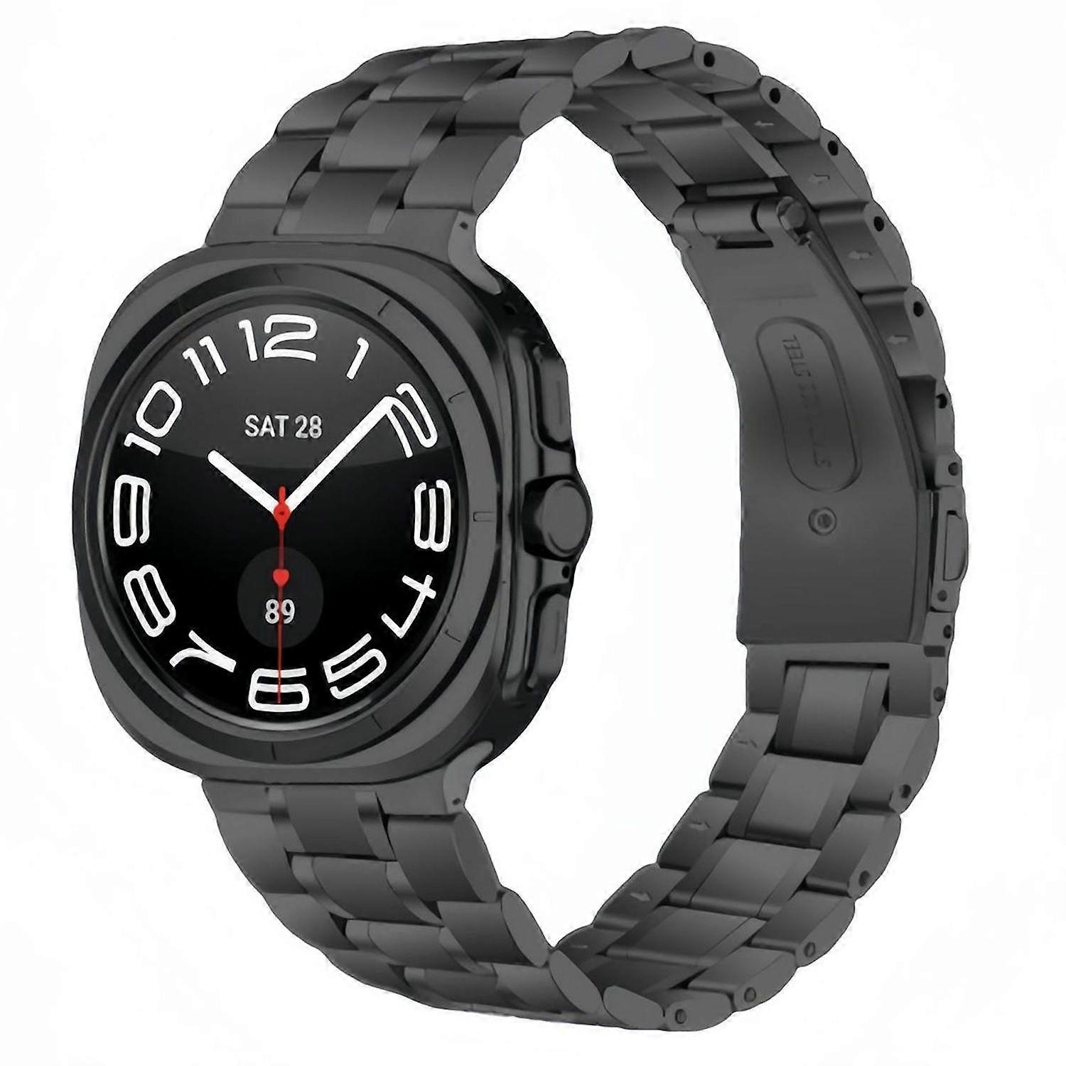 For Samsung Galaxy Watch 8 / 8 Classic Five Bead Stainless Steel Replacement Smart Watch Arm Band Black