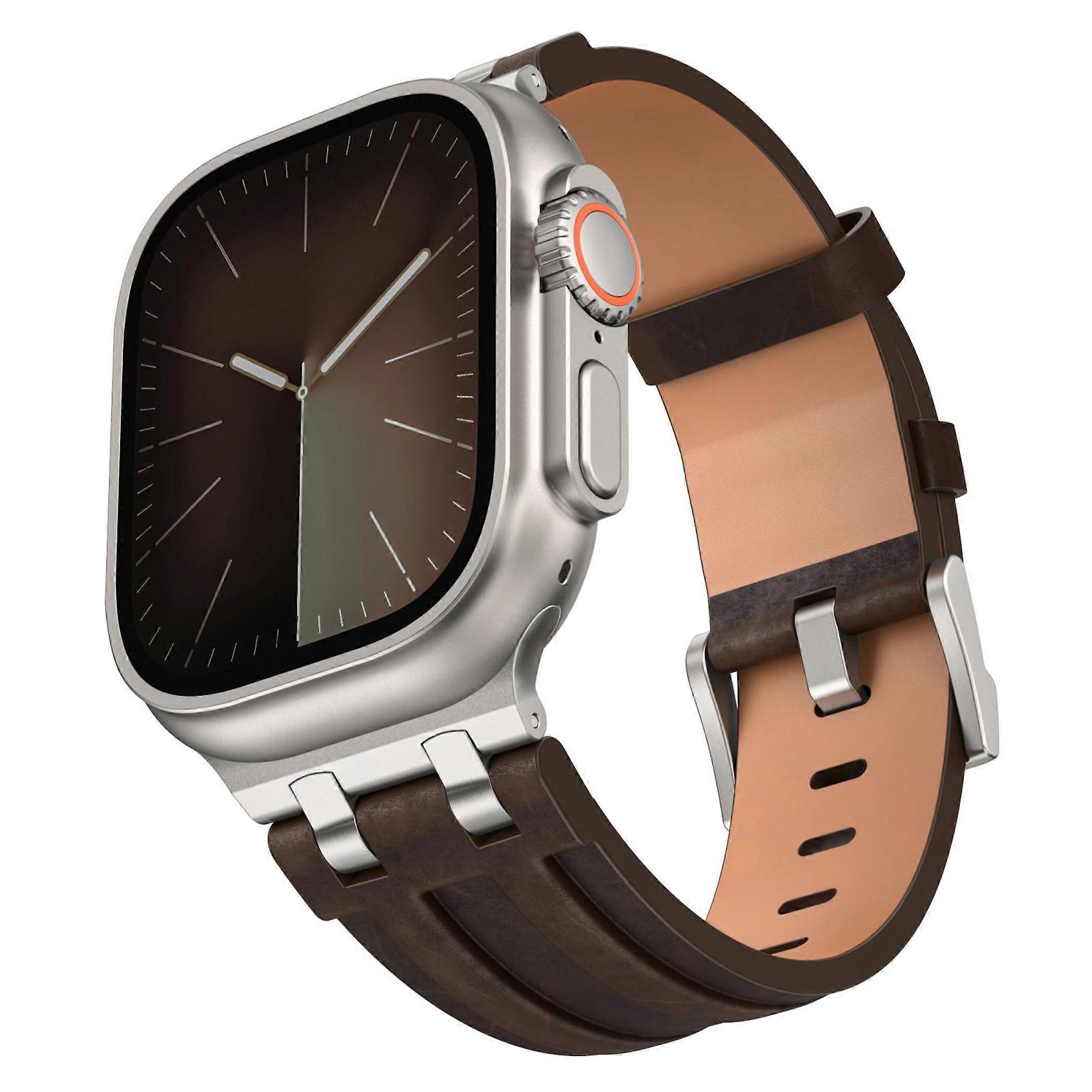 Smartwatch strap, faux leather, for Apple Watch 49, 46, 45, 44mm, stainless steel, brown