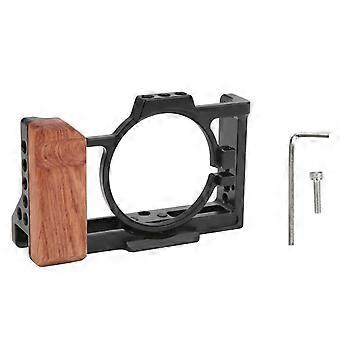 Aluminium Alloy Camera Cage Protective Casing Wooden Handle Grip for ZV1 Camera