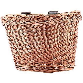 retro,handmade,wicker bicycle front basket with leather straps