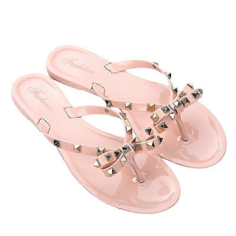 Women's Studded Bow Jelly Flat Flip FlopsLJJ