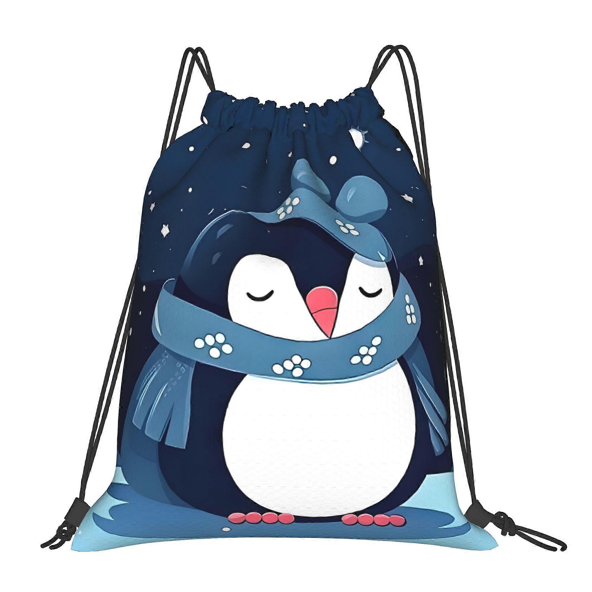 2D Flat Drawstring Bag, Funny Penguin Pattern Drawstring Gift Bag, Drawstring Gym Bag, Hiking Drawstring Backpack, 2D Fl-Cqazw