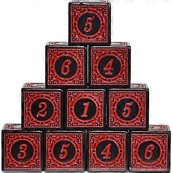 Confezione da 10 dadi a sei facce da 16 mm compatibili con giochi da tavolo per l'insegnamento della matematica (scritte rosse)