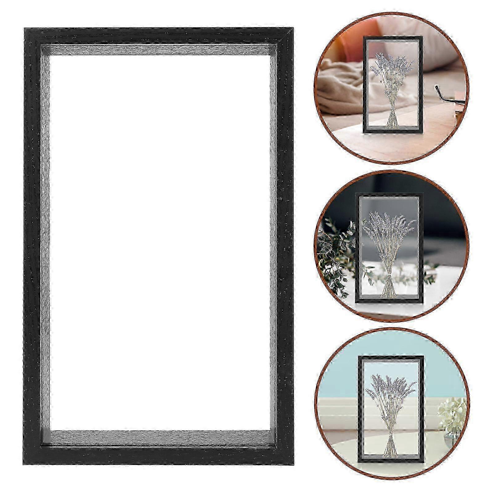 Dried Flower Display Frames 3Pcs, Black Wooden Rectangular Floating Frame compatible with Home Decoration