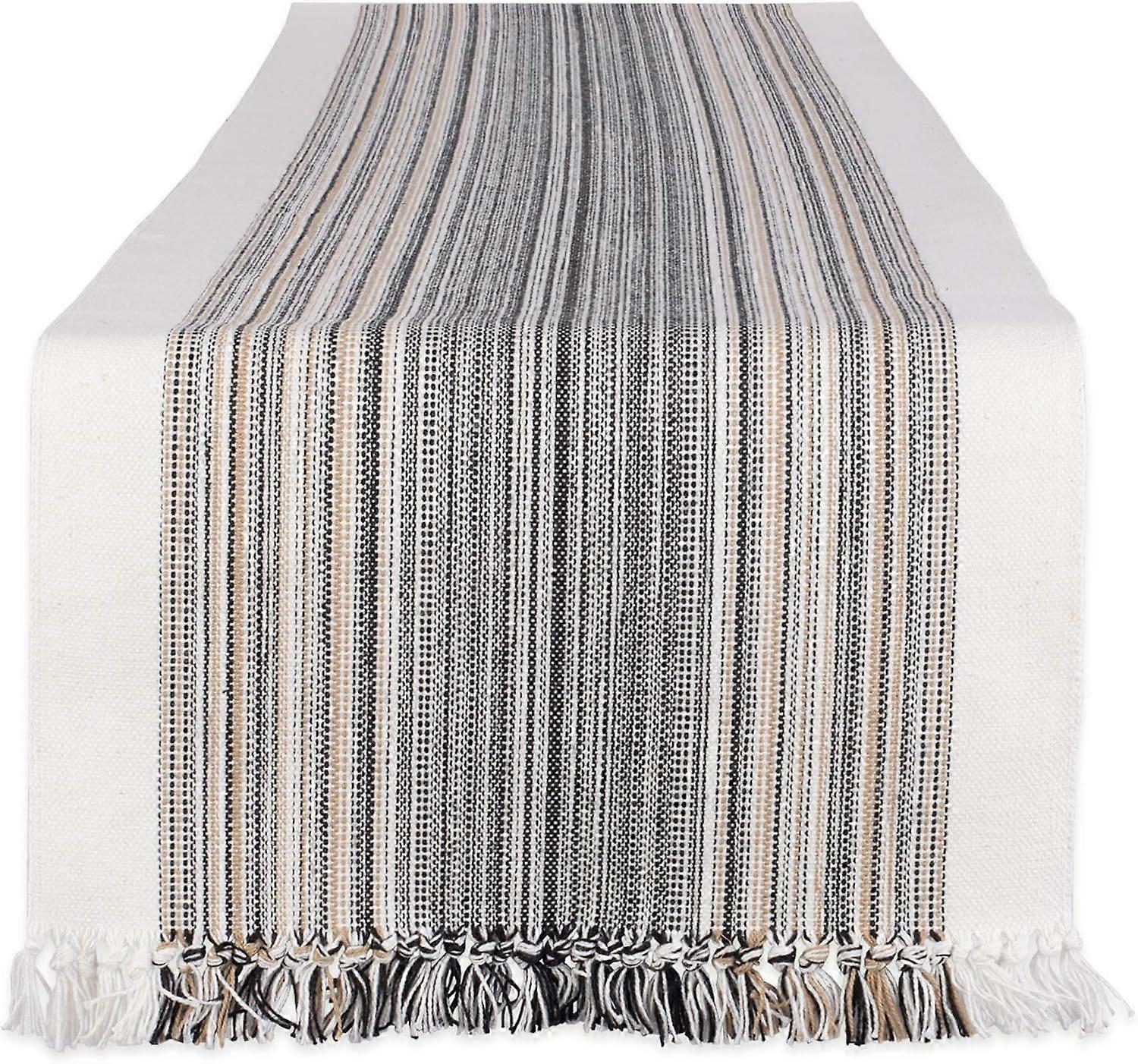 Fringed Stripe Tabletop, Table Runner, 14x72, Black