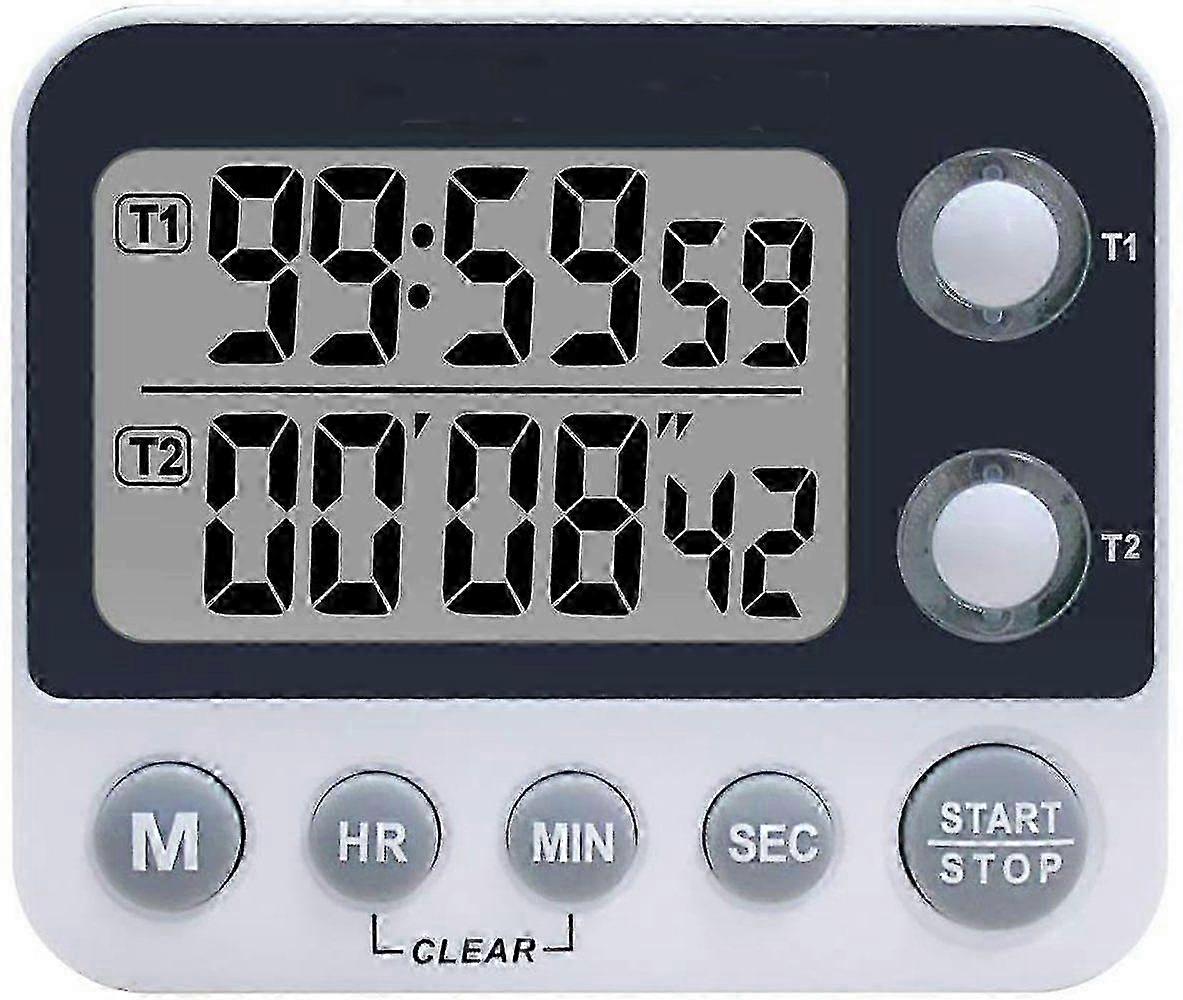 Digital Dual Kitchen Timer, Alarm Adjustable Volume Timer, Cooking Timer, Stopwatch, Large Lcd