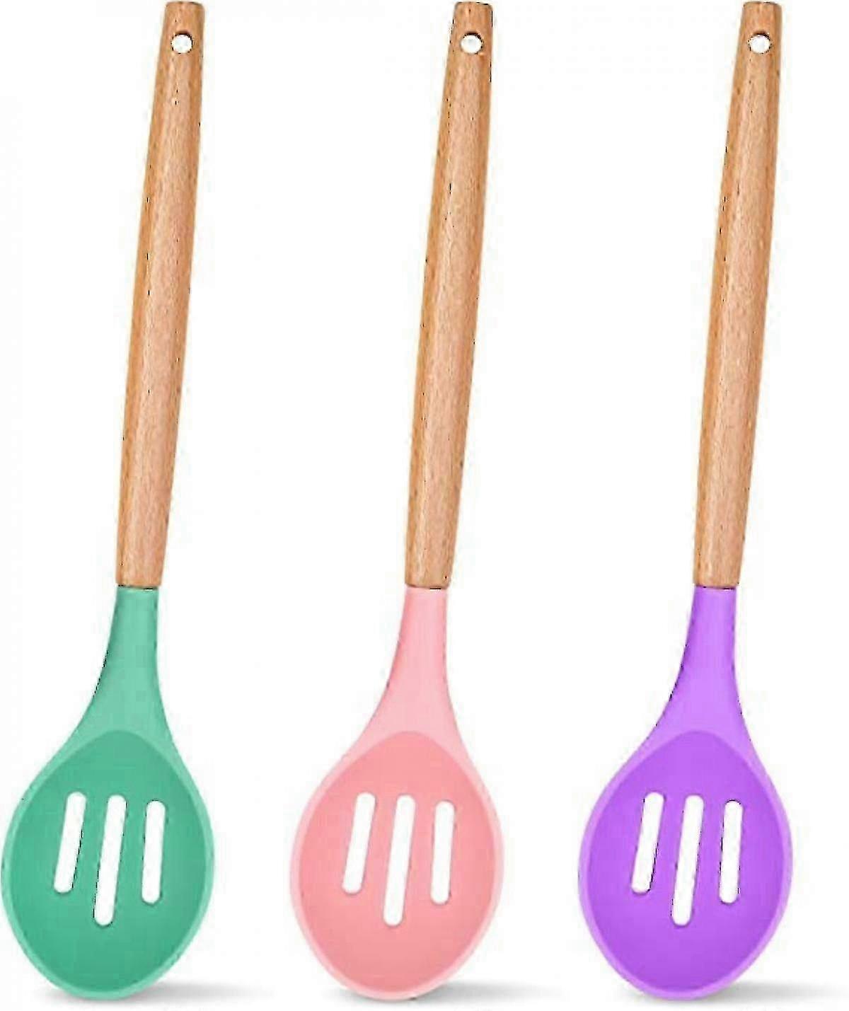 Wood Handle Silicone Slotted Spoon