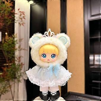 Bear Ear Crown Plush Doll with Lace Dress Fluffy Soft Stuffed Toy Perfect Gift for Girls Bedroom Decoration