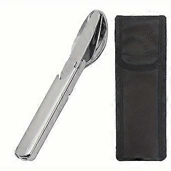 Camping Utensil Set with Knife Fork Spoon and Bottle Opener, Portable Outdoor Cutlery with Storage Pouch for Travel Hiking Picnic