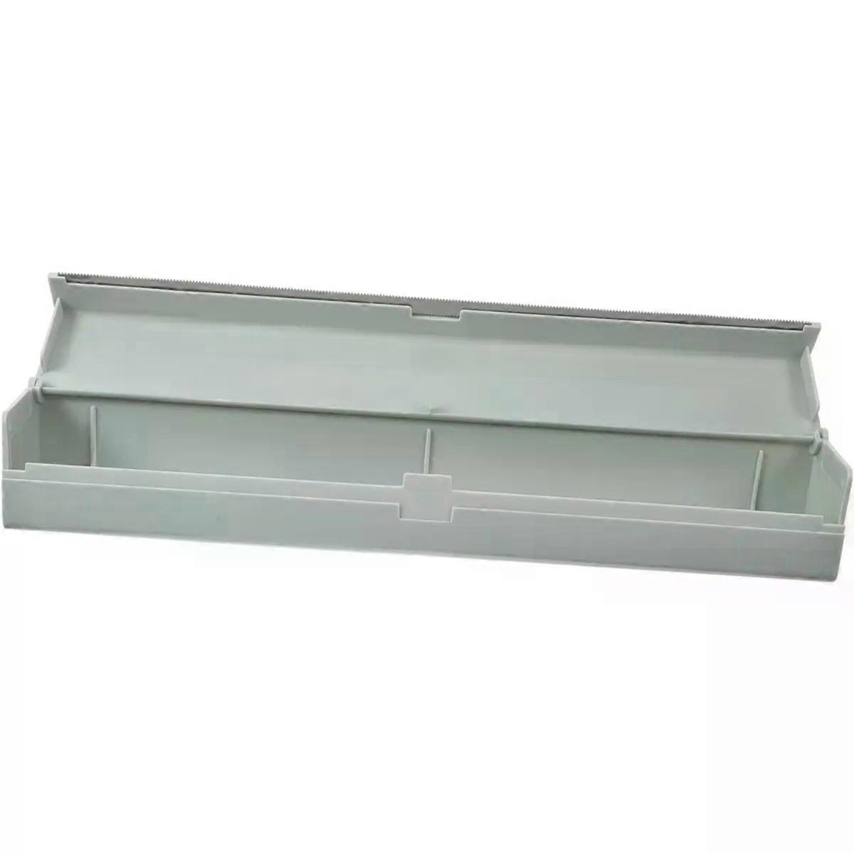 Blue Plastic Wrap Cutter Box with Slide, Refillable Kitchen Holder