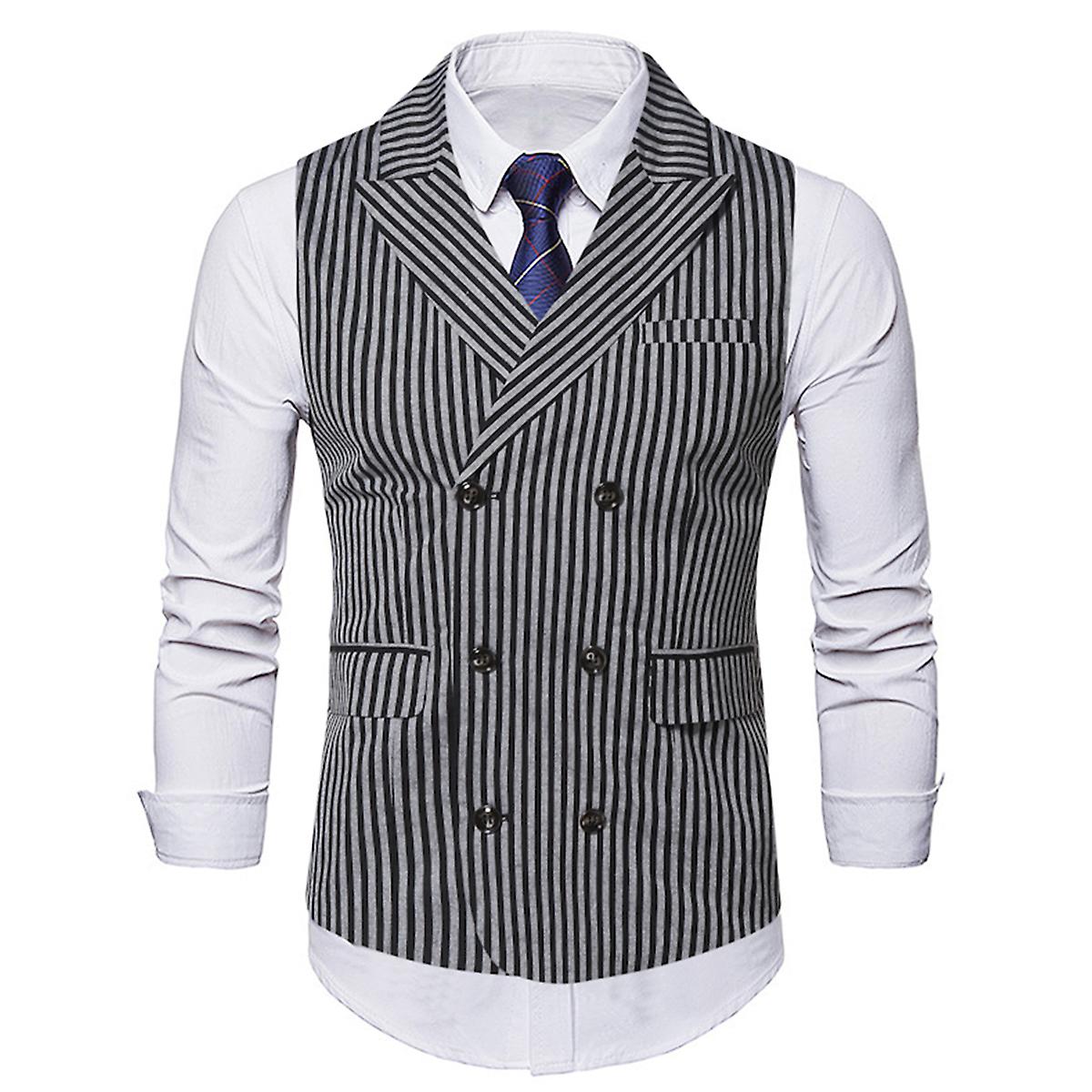 Cloudstyle mænds afslappede nålestribede revers slanke jakkesæt vest