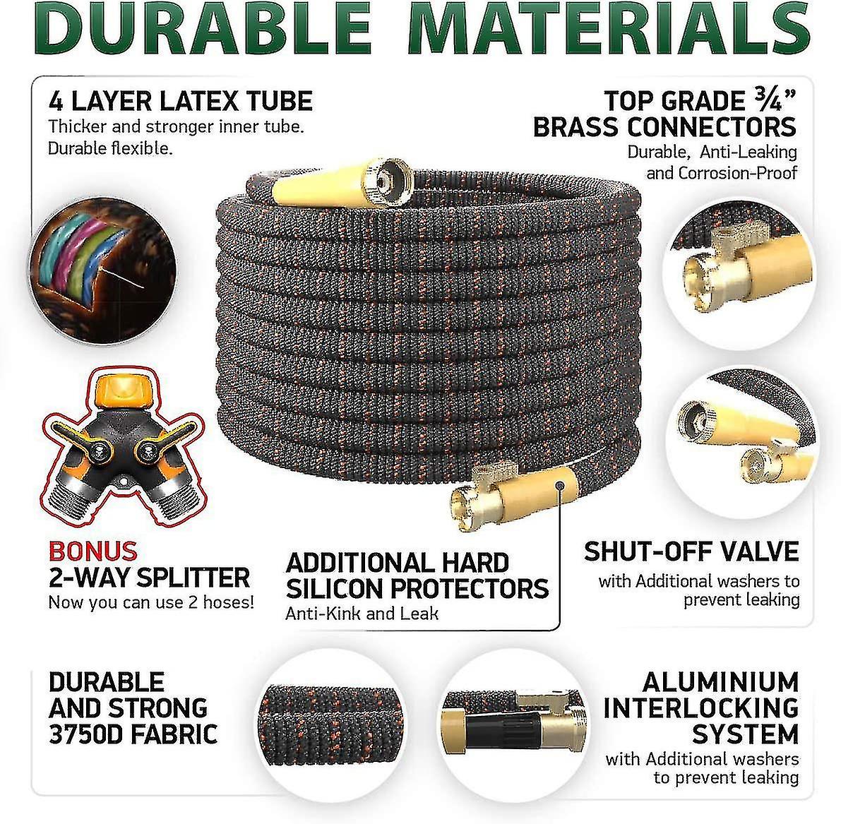 Wall-mounted Hose Reel Latex 4-layer Stretch Hose Kit, Extra-strong Connector