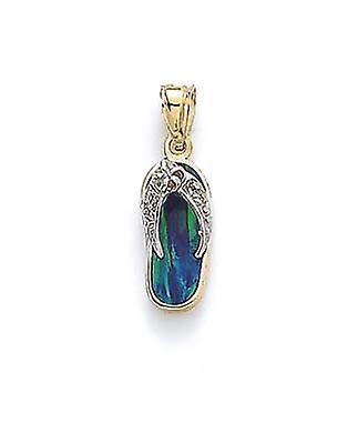 14k Two Tone Gold Dark Blue Simulated Opal Flip Flop Diamond Accent Pendant Necklace-Pendant for Women