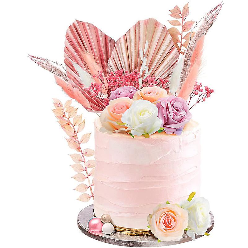 28Pcs Boho Cake Toppers Vintage Artificial Rose Flowers Leaves Birthday Party Supplies