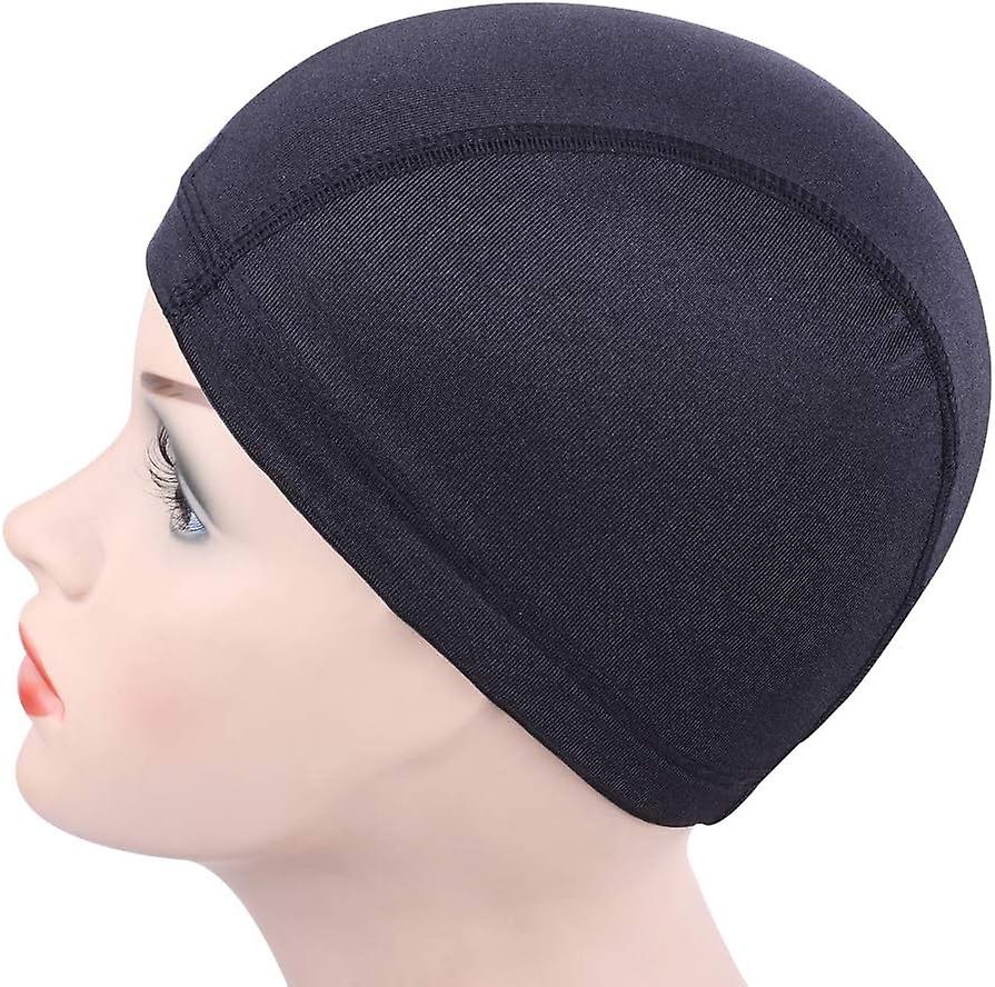 5pcs Black Dome Cap for Wig Making Stretchable Hairnets with Wide Elastic Band