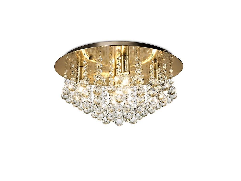 Inspired Deco - Acton - Flush Ceiling 5 Light E14, 460mm Round, Antique Brass, Sphere Crystal