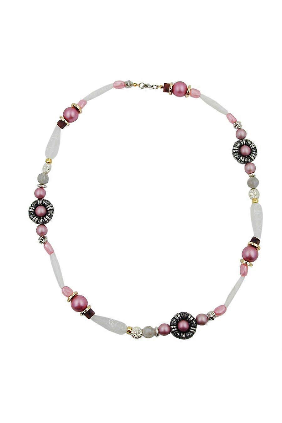 Necklace Beads Pink-white-silver Tone 60cm - Gl04216