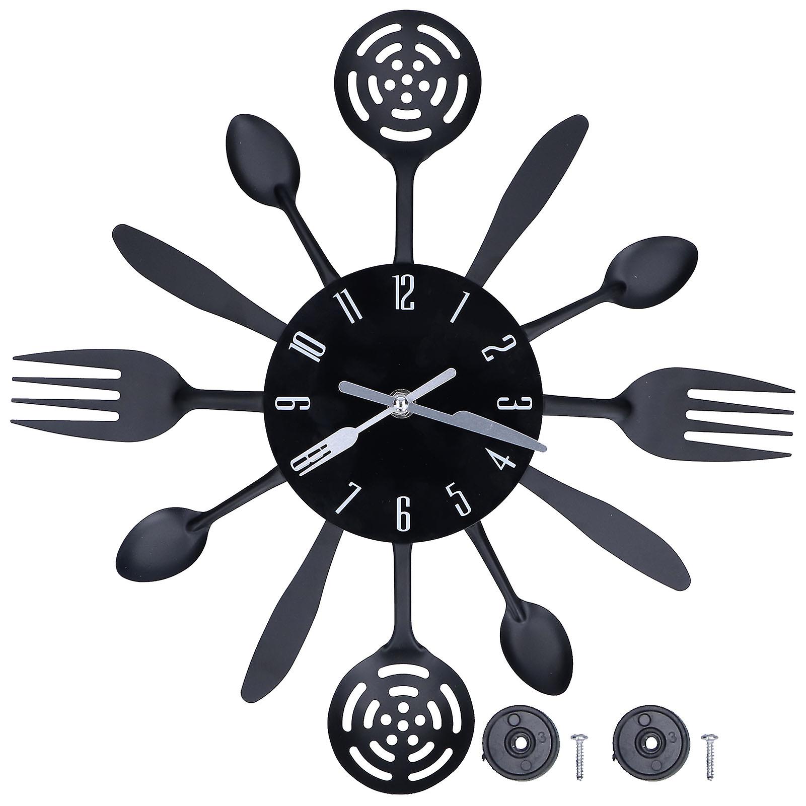 Stylish Black Kitchen Clock with Detachable Cutlery Decor