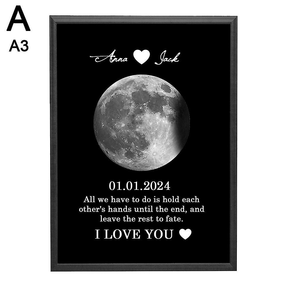 Personalized Moon Phase and Names Wooden Frame, Lunar Print Art Frame Custom