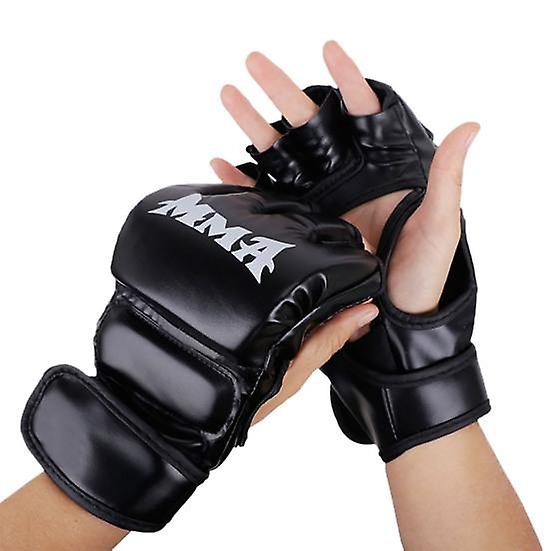 1 Pair Boxing Gloves Hand Wraps with Fastener Tape Wear Resistant Thick Padded Faux Leather Adjustable Half-finger Kickboxing Gloves