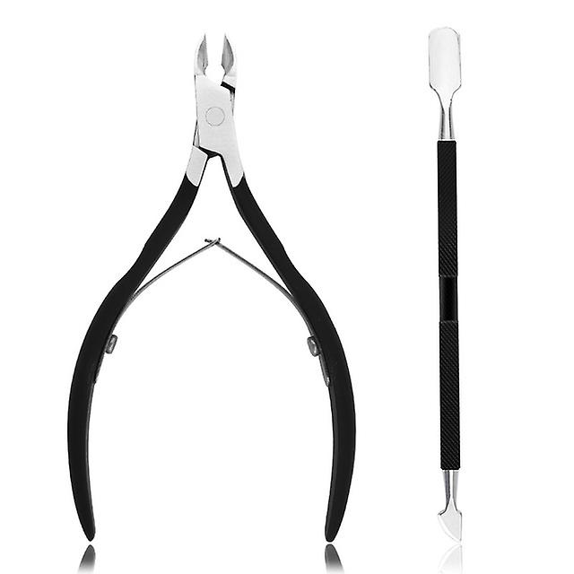 2 pcs/set Cuticle Remover Stainless Steel Cuticle Nipper with Cuticle Pusher Manicure Tools for Fingernails and Toenails