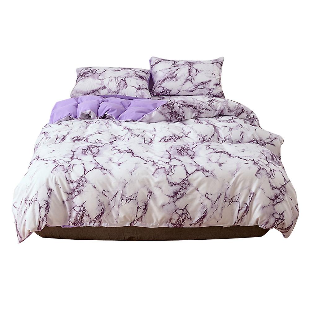 3Pcs\/Set Marbled Pattern Polyester Bedding Set Quilt Cover and Pillowcase US-Full Size (Purple)