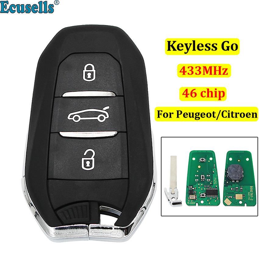 Ds Smart Keyless Go Remote Key 3 Buttons 433mhz Pcf7945 46 Chip For Peugeot 308 508 For Citroen C4 Ds4 Ds5 Emergency Key Hu83