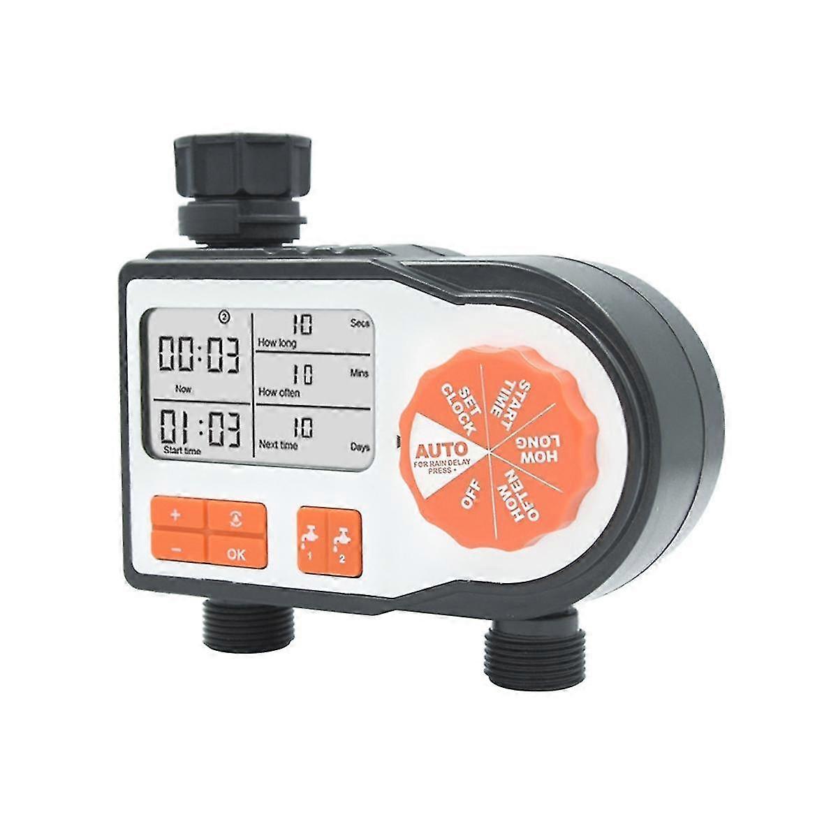 Outdoor Garden Hose Watering Timer 2 Zone Digital Hose Pump Timer Waterproof, Uv Resistant, Individual Program