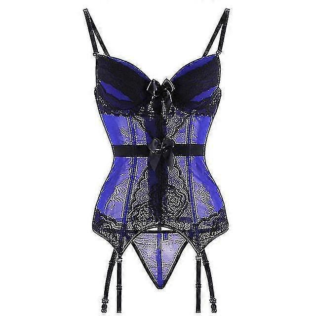 Plusz méret fűző fehérnemű csipke virágos átlátszó párnázott csésze fűző szíjak Fehérnemű Bowknot fűző bustiers harisnyatartóval