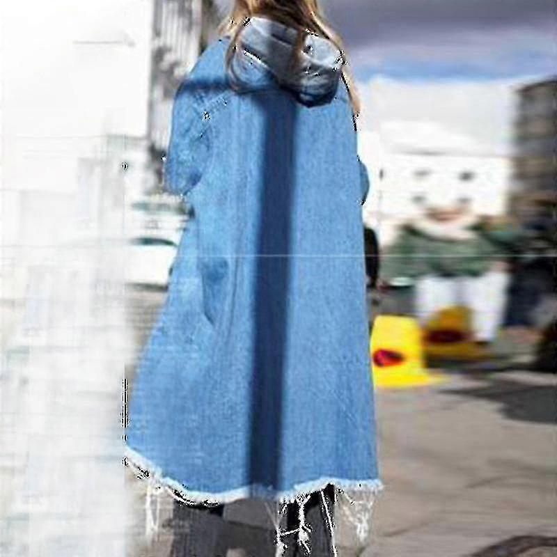 Jaquetas jeans largas femininas, manga comprida, com cordão, sobretudos com capuz para outono