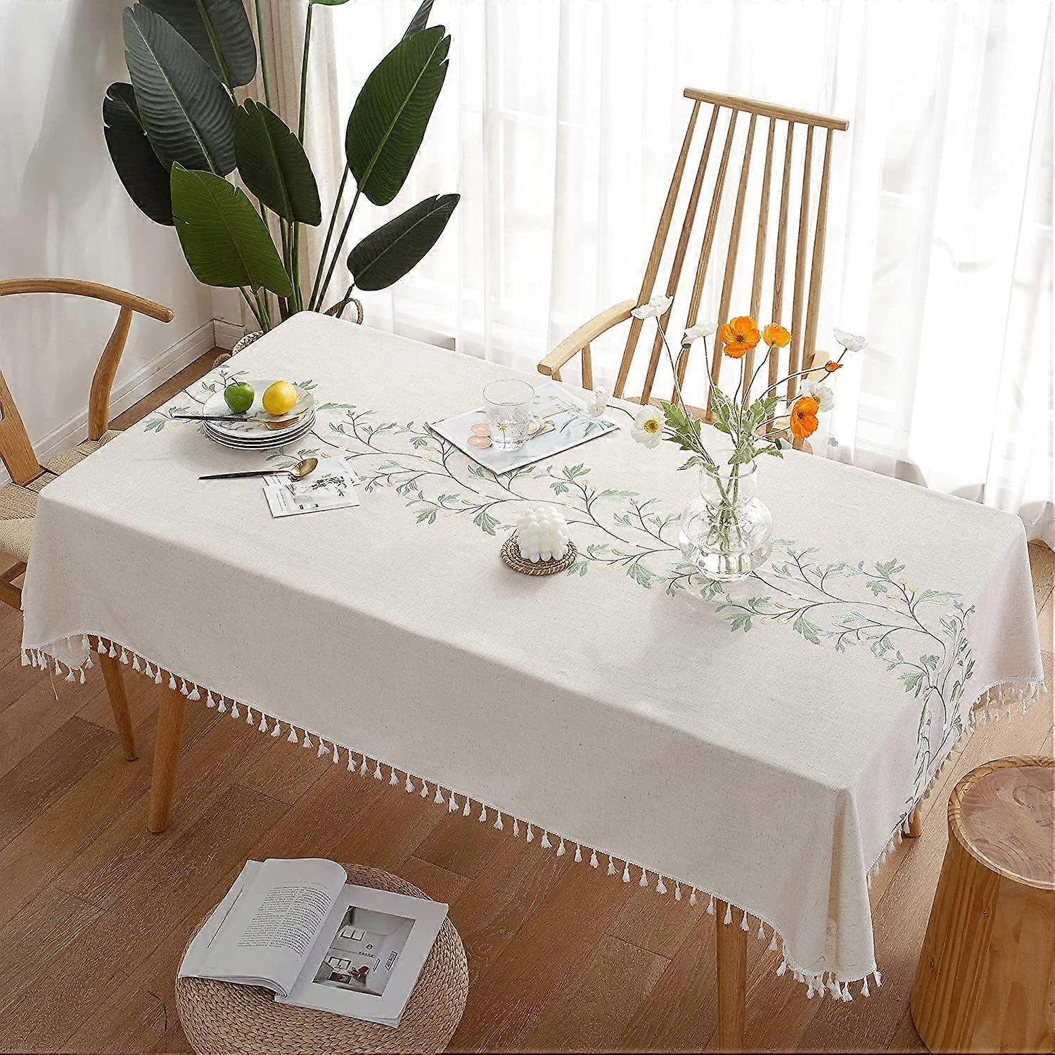 Tablecloth for Dining Table Rustic Table Cover, Farmhouse Kitchen Table Cloth, Cotton Linen Fabric Small Rectangle Table Cloths for 4 to 6 Seats, Beig