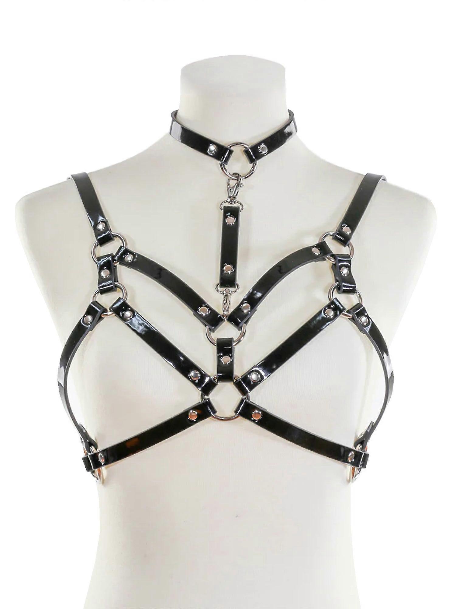 Bra Harness With Double Straps And Choker - Rainbow