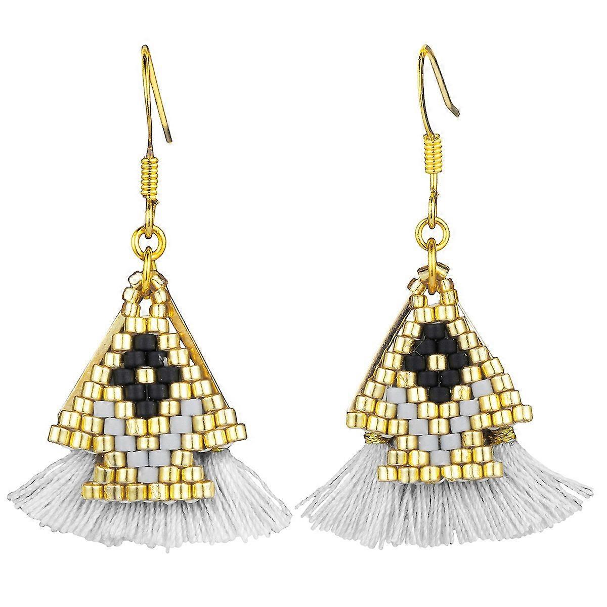 Earrings-Grey Elegance Tassel Fish-Sophisticated Charm