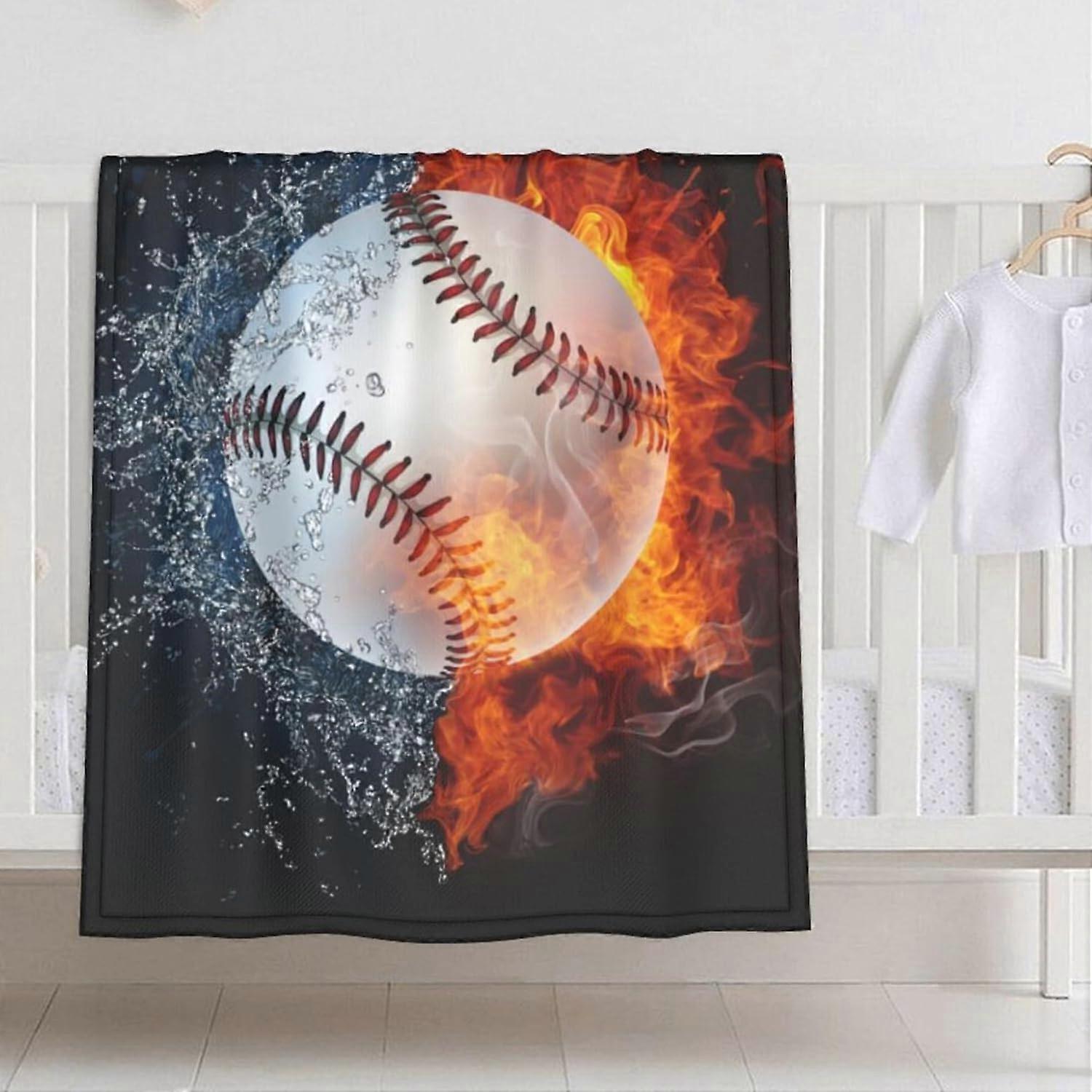 Baby Blanket Baseball Fire Water Sport for Boy Girl Newborn 30x40 Inch Toddler Infant Nursery Throw Blankets Double Layer Comfy Soft Plush Stroller Cr