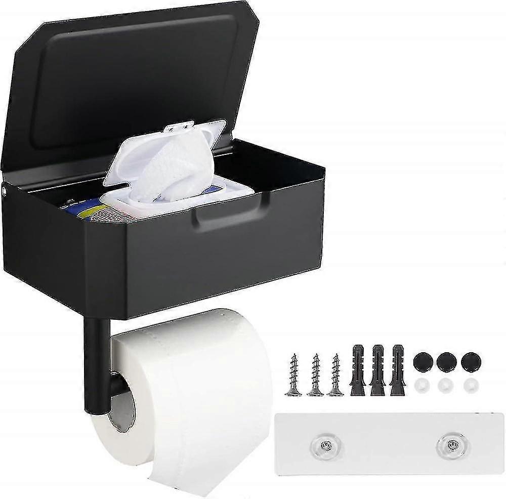 Toilet Paper Holder With Wet Wipes Box, Wall Mounted Stainless Steel Toilet Paper Roll Holder For Kitchen And Bathroom Adhesive Or Drilling