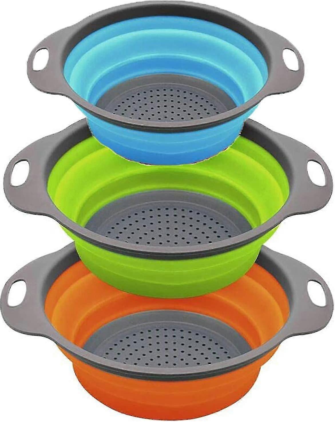 Kitchen Foldable Colander, Foldable Silicone Colander, Round Foldable Colander 3 Pieces